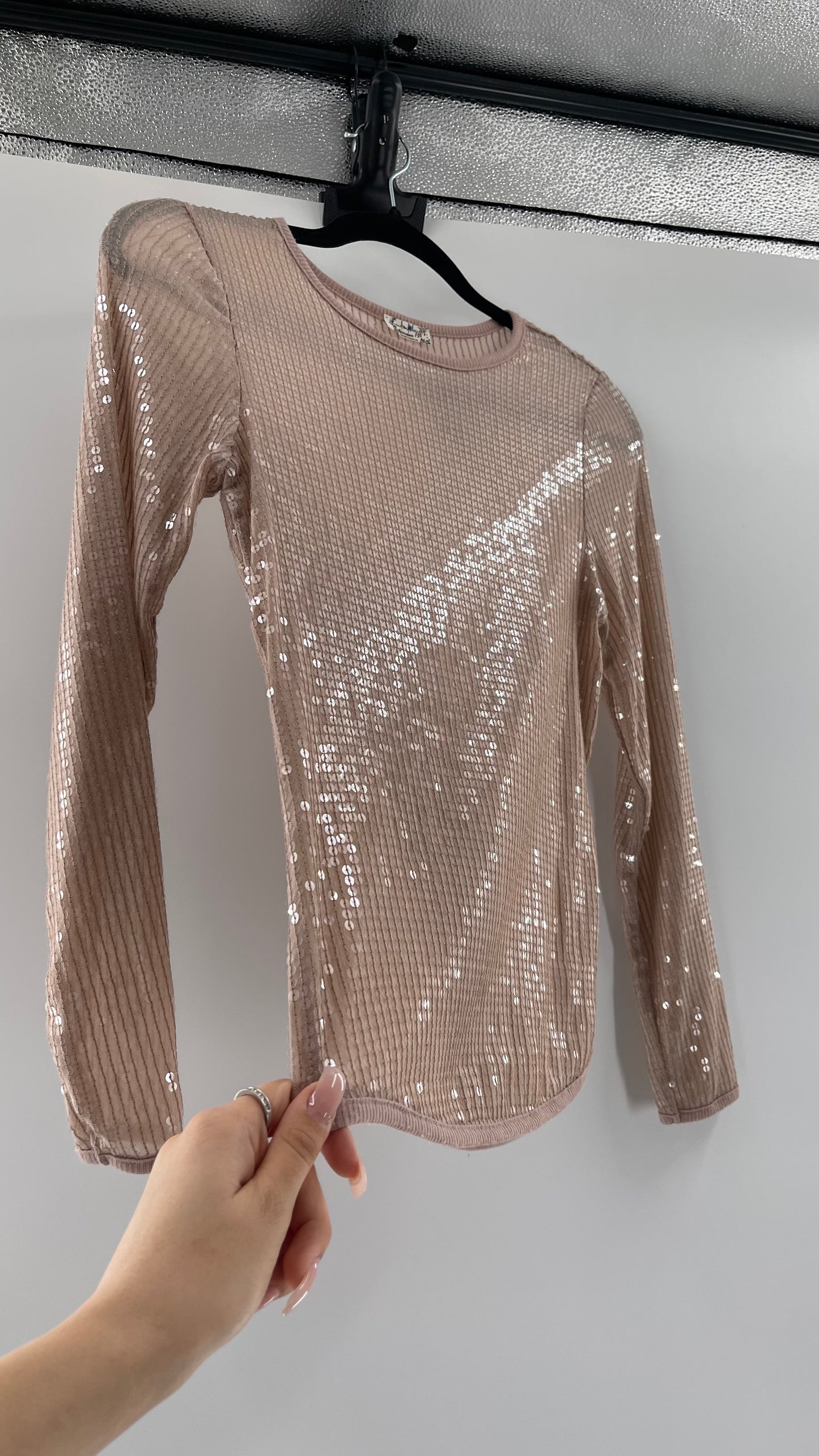Intimately Free People Dusty Pink Sequin Long Sleeve (Small)