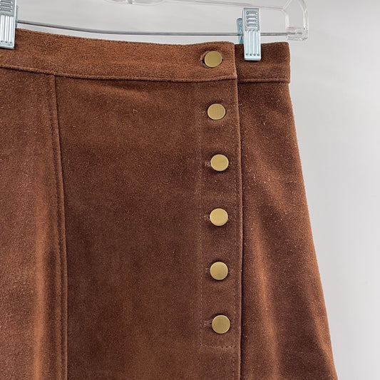 Free People 100% Suede Brown Mini Skirt With 6 Metal Buttons(Size XS)