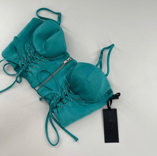 H:OURS Teal Satin Corset Top (XXS)