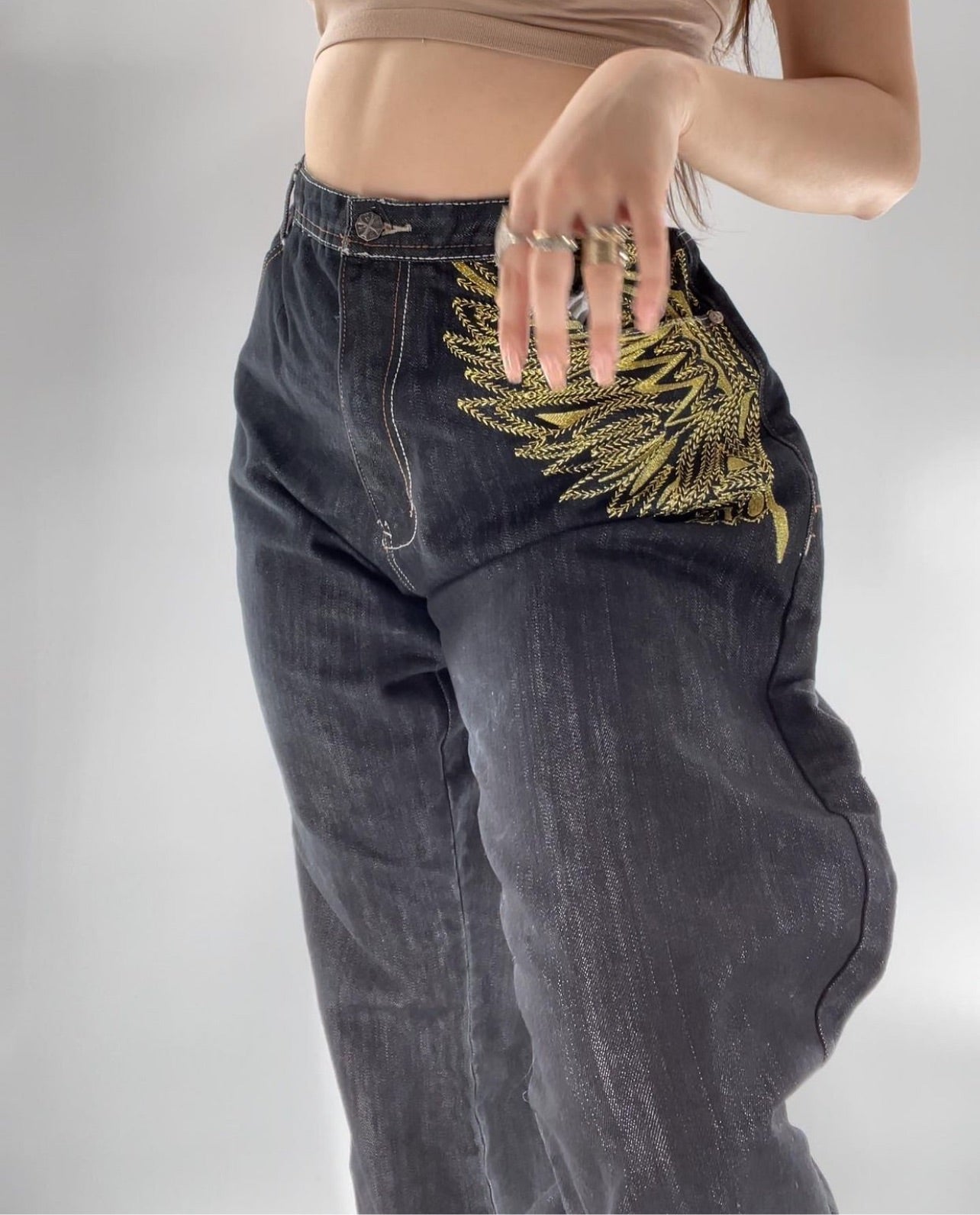 Vintage Raw Blue Embroidered Jeans