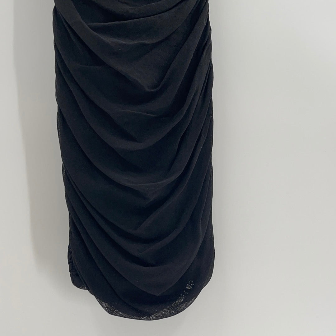 Express - Black Ruched Mesh Mini Dress (XS)