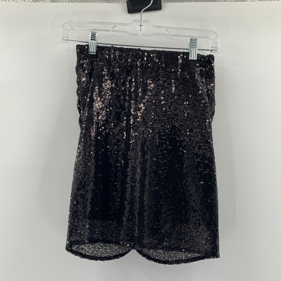 Free People Black  Sequin Mini Skirt, Rushed Sides