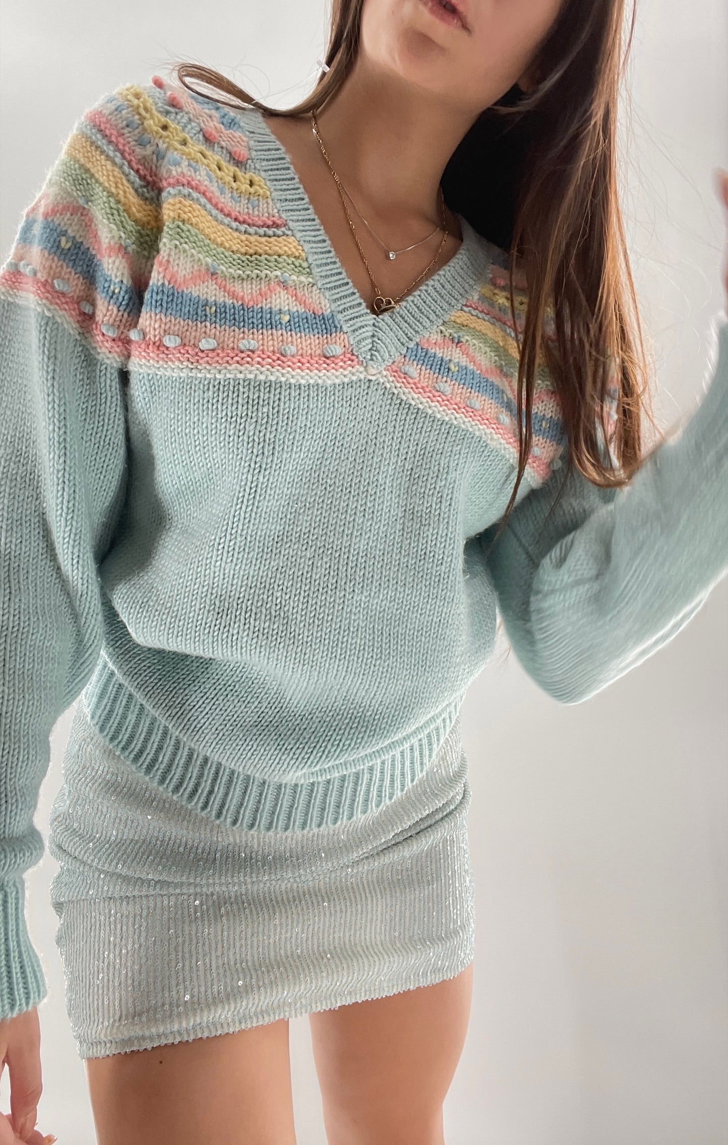 Adorable Pastel Vintage Knit Sweater (Large)