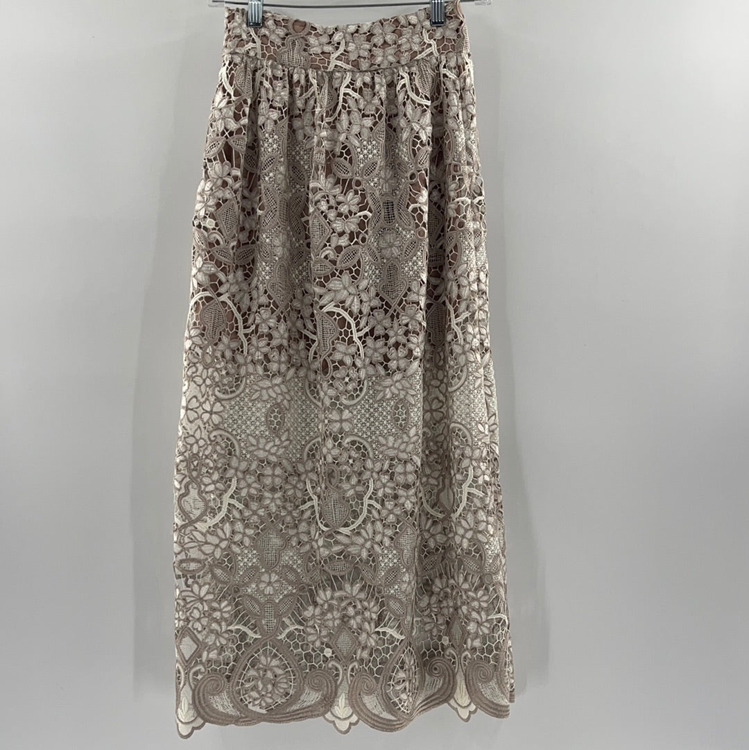 Free People Lace Flower Patterned Beige Skirt (Size 0)