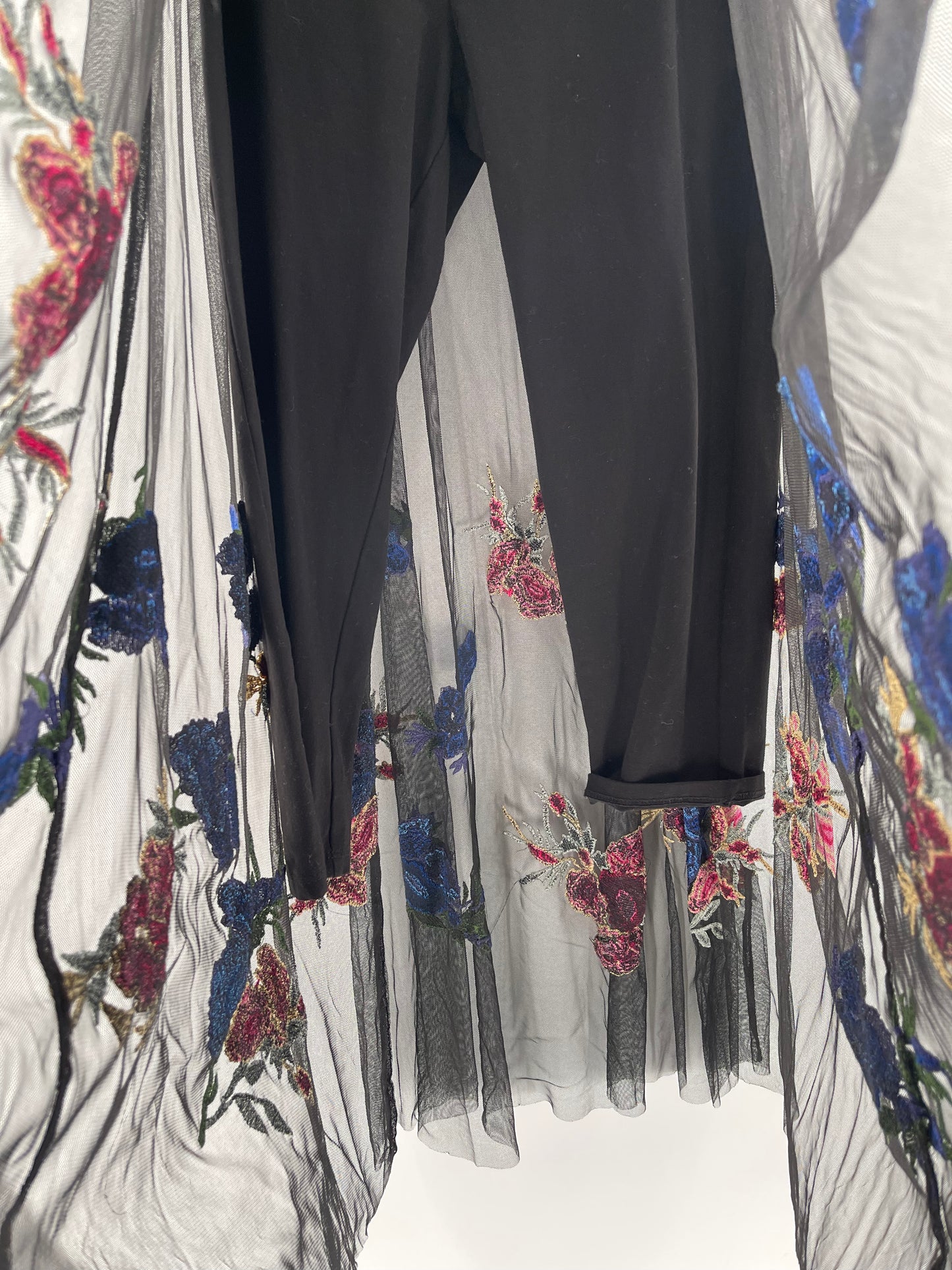 Free People Black Leggings Maxi Black Tule with Embroidered Flowers (Size M)