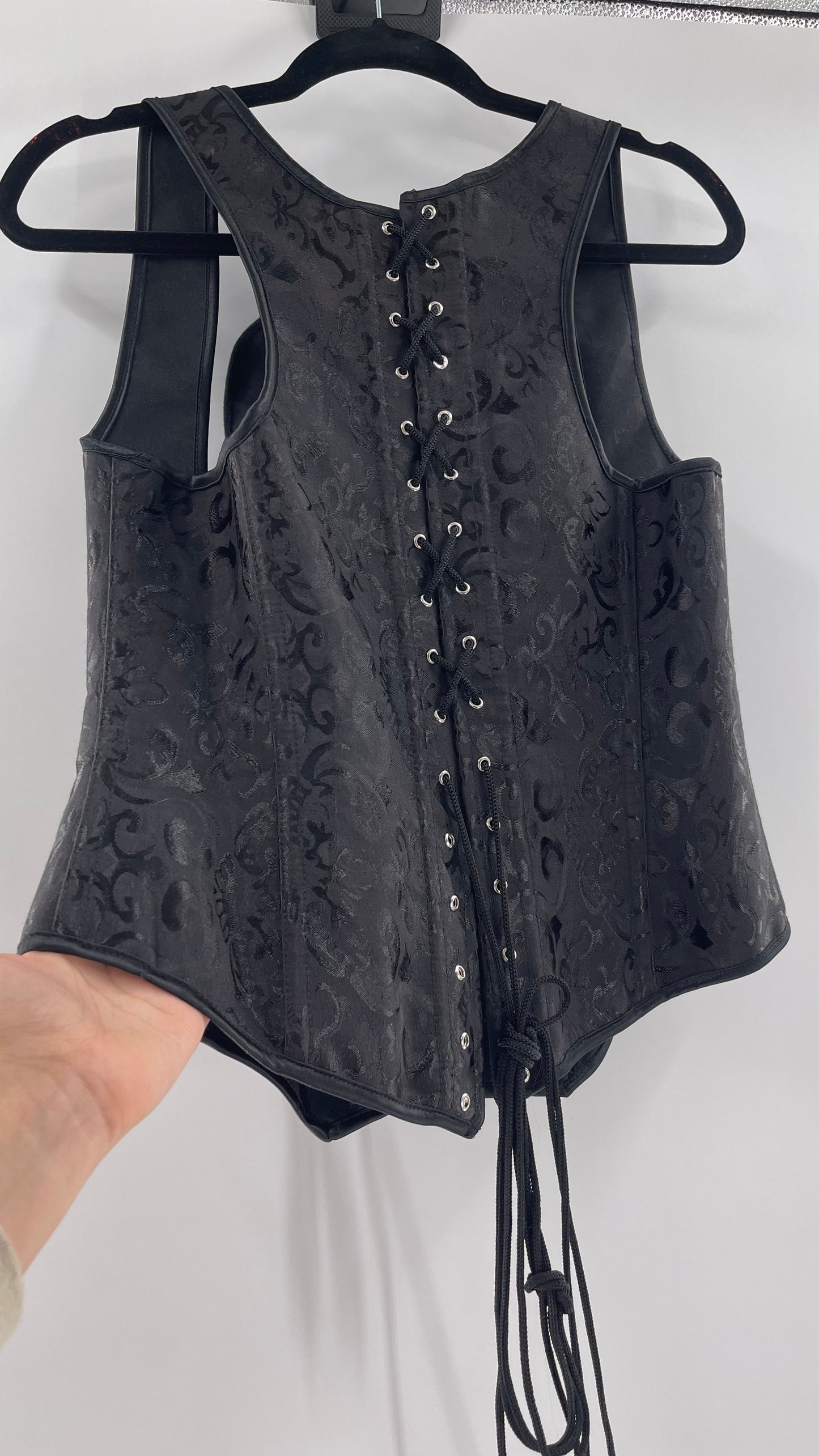 Black Satin Brocade Underbust Corset (4XL)