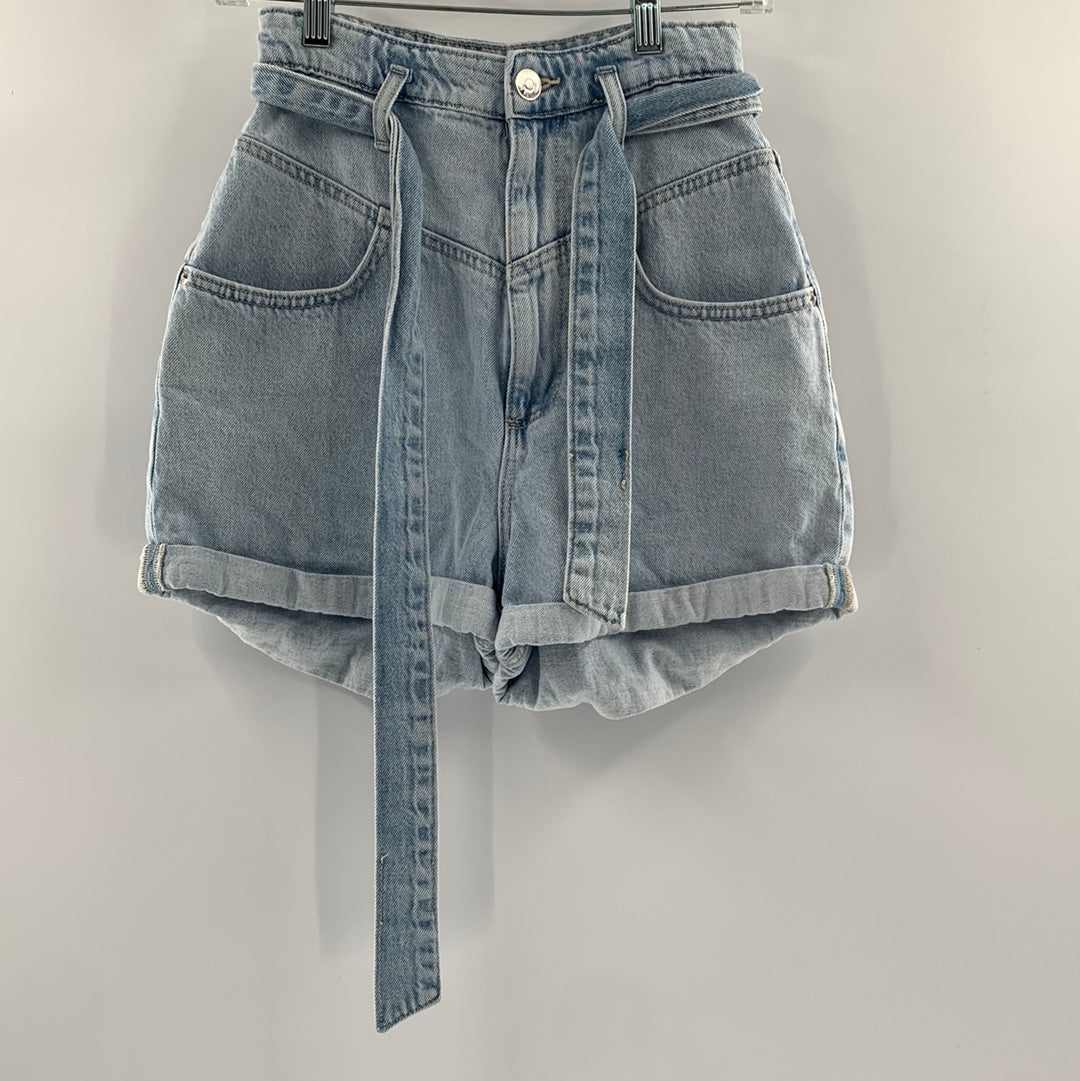 Zara Light Wash High Waist Shorts (Sz 0)