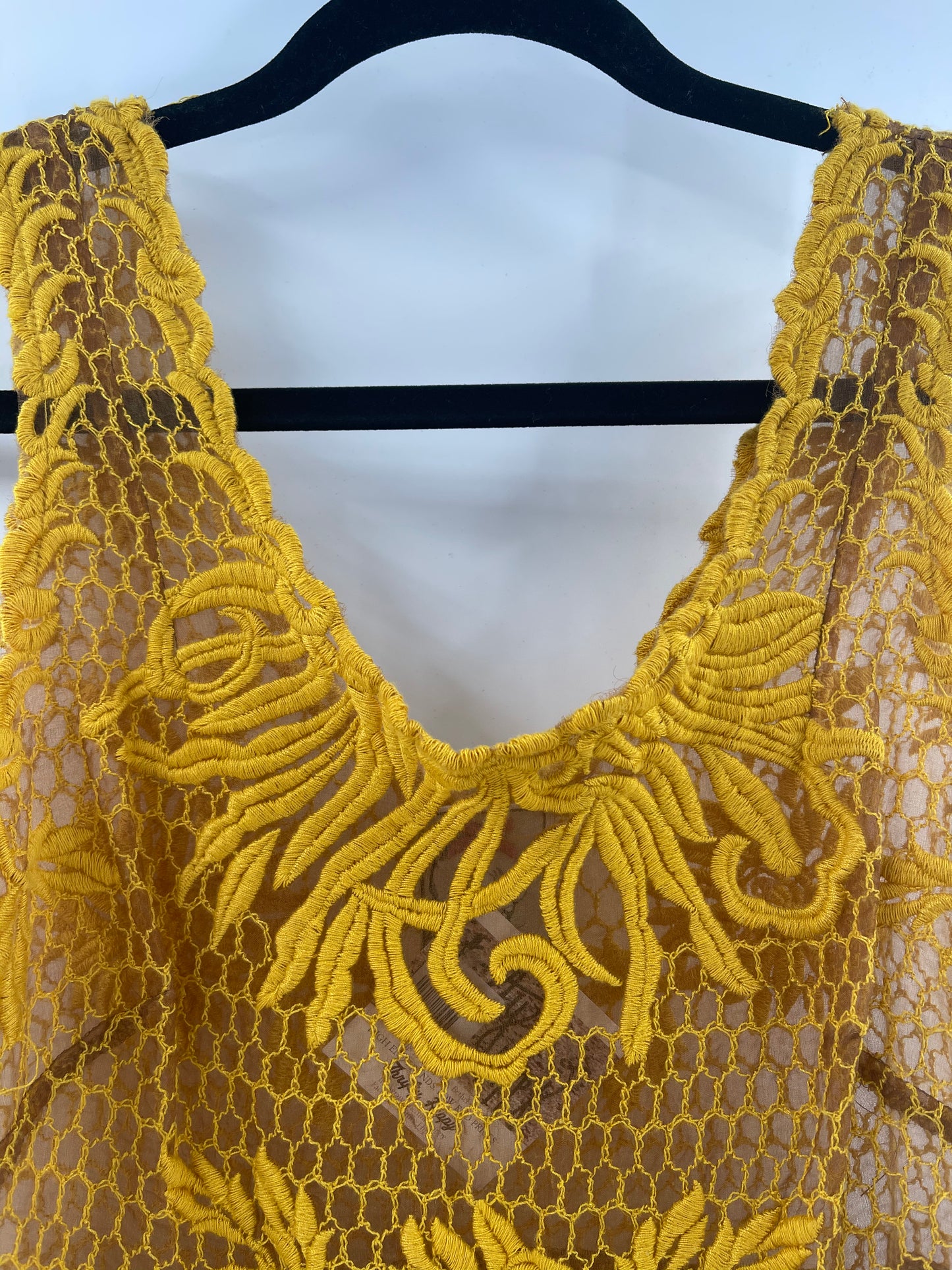 Golden Yellow Embroidered Overlay Dress (Sz4)