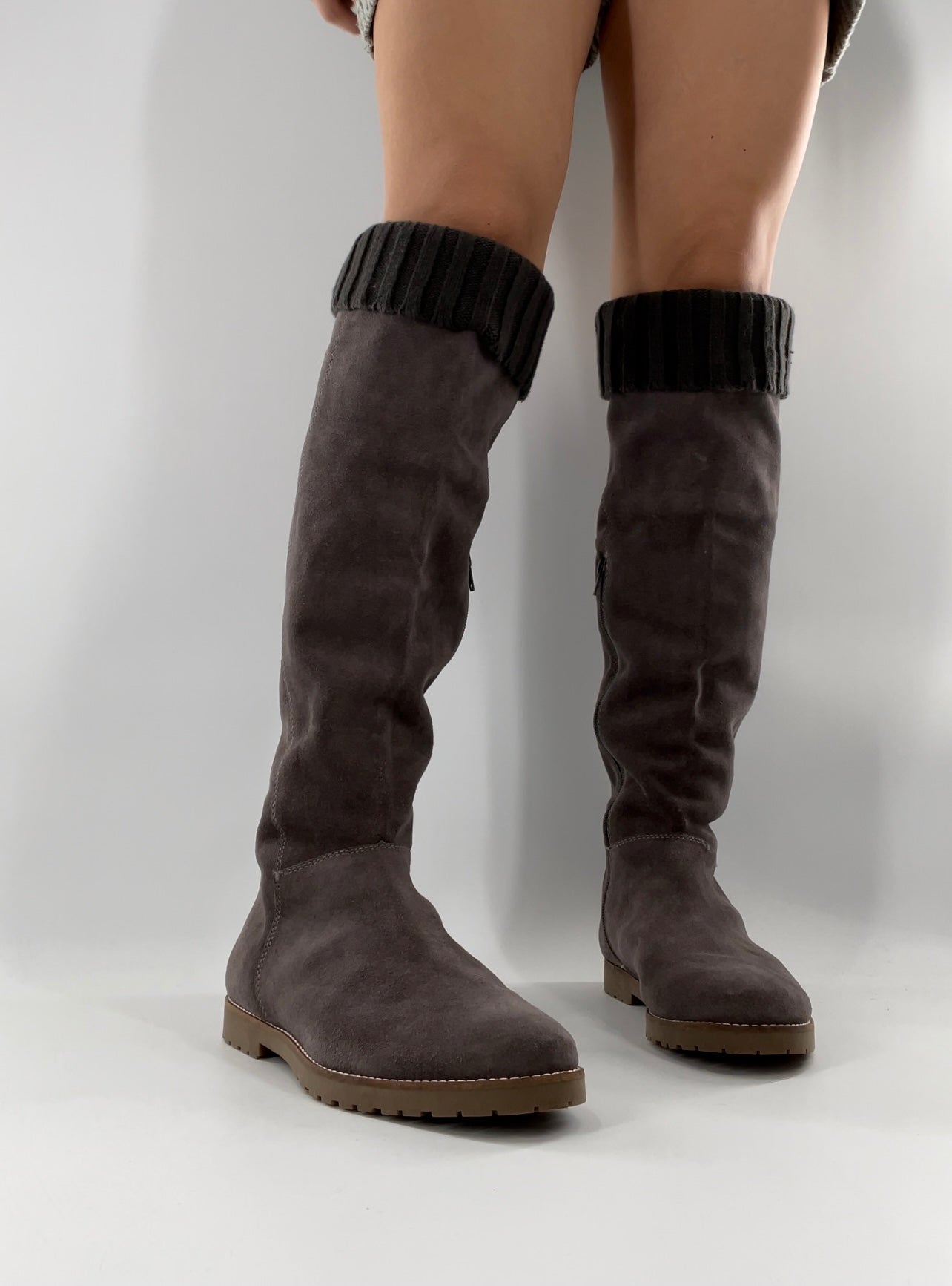 CORSO COMO Suede Knee High Boots Grey with Built in Leg Warmer (10)