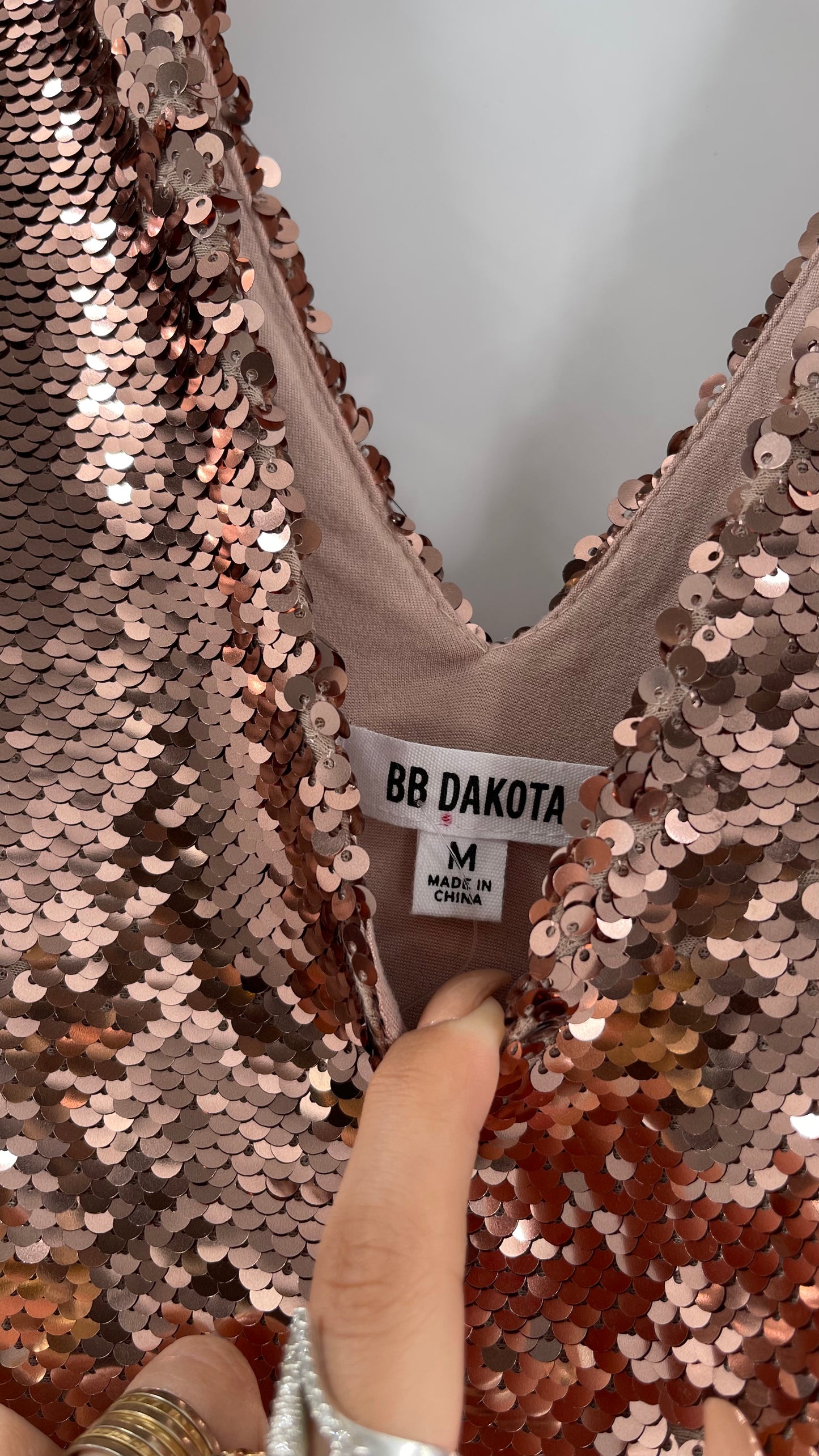 Free People X BB Dakota A Pretty Penny Rose Gold/Copper Sequin Dress (Medium)