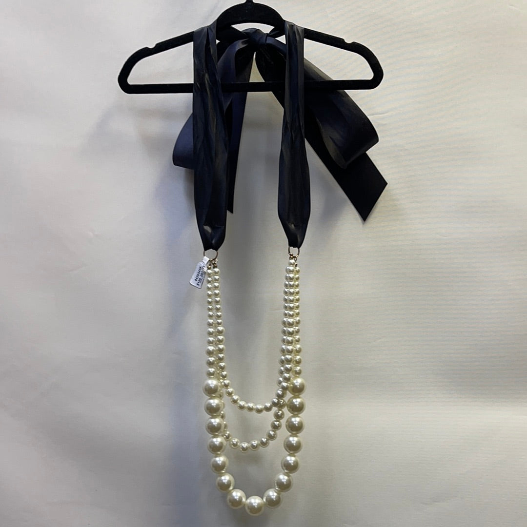 Free People Pearl Necklace with black ribbon