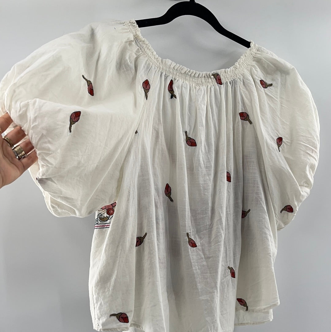 Free People Cotton Embroidered Short Sleeve (S)
