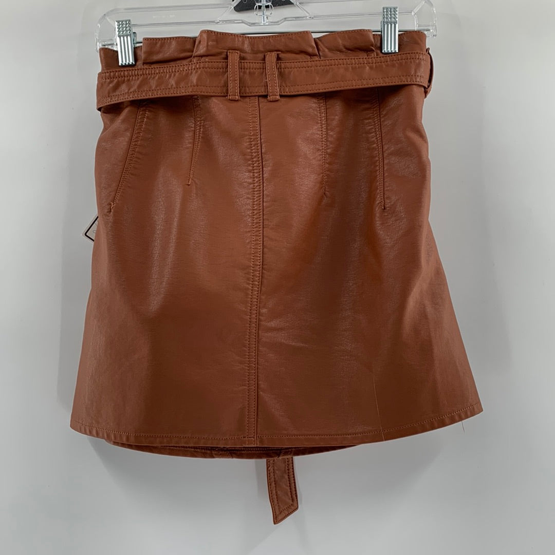 Free People Vegan Leather Brick Tone Mini Skirt (Sz 25)