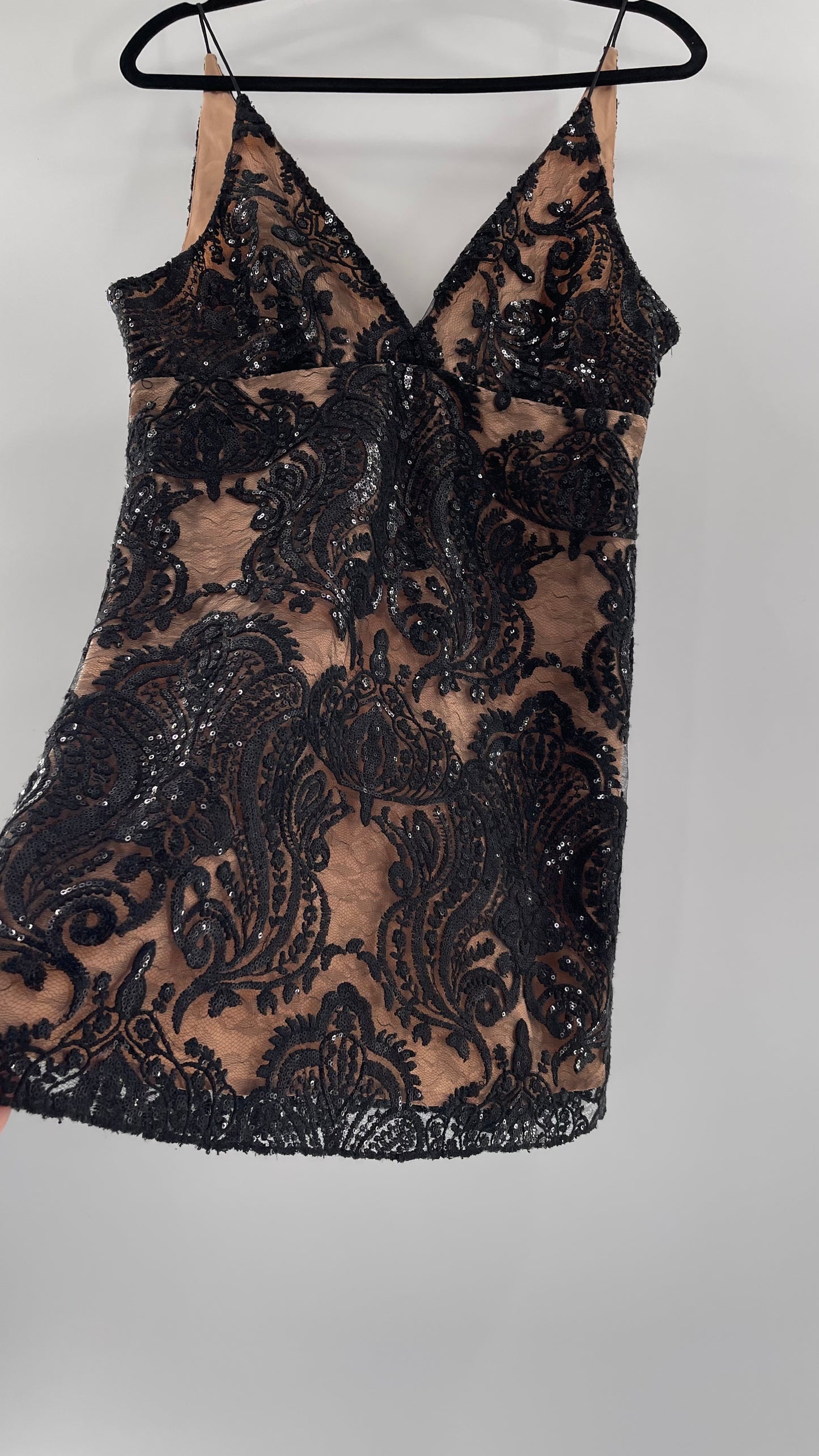 Free People Night Shimmers Nude Dress with Black Sequin Lace (8)