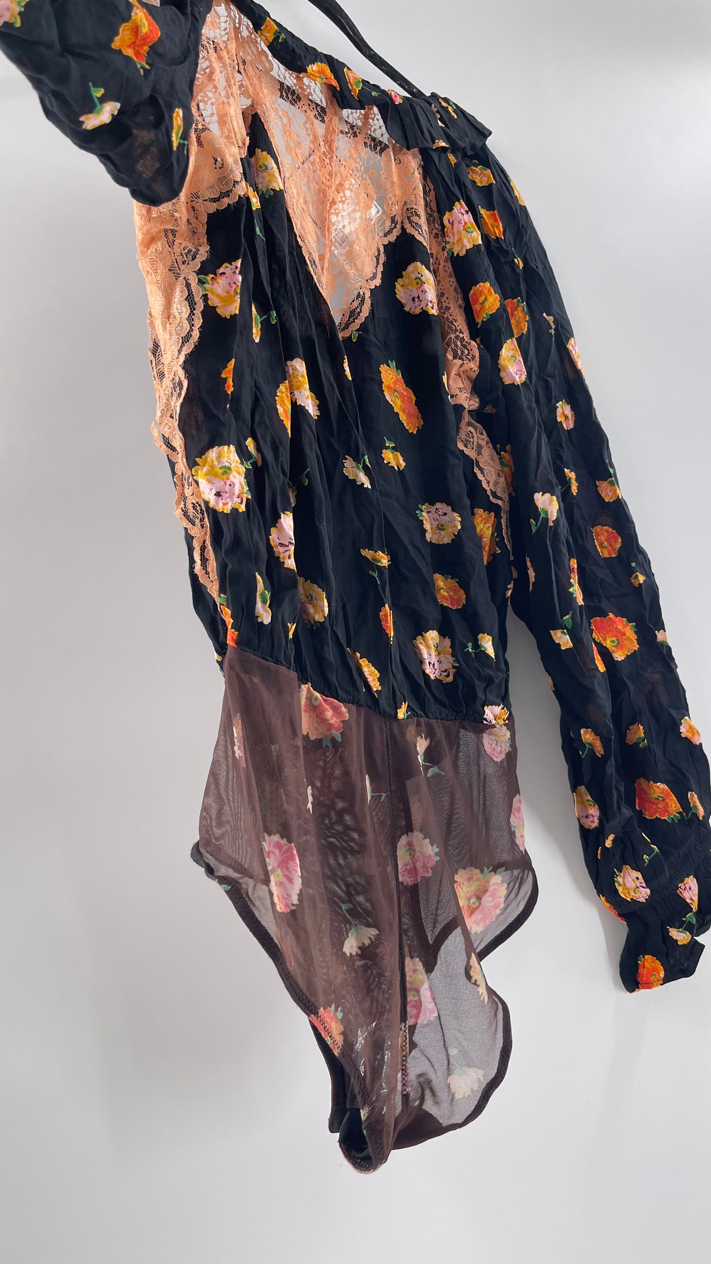 Intimately Free People Orange Floral Bodysuit (Small)