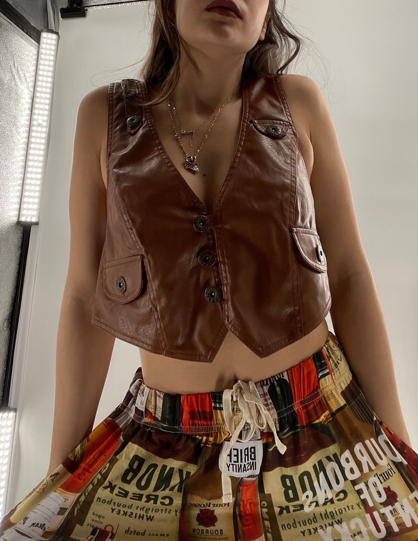 Vintage Papertee Brown Faux Leather Crop Vest (XL)