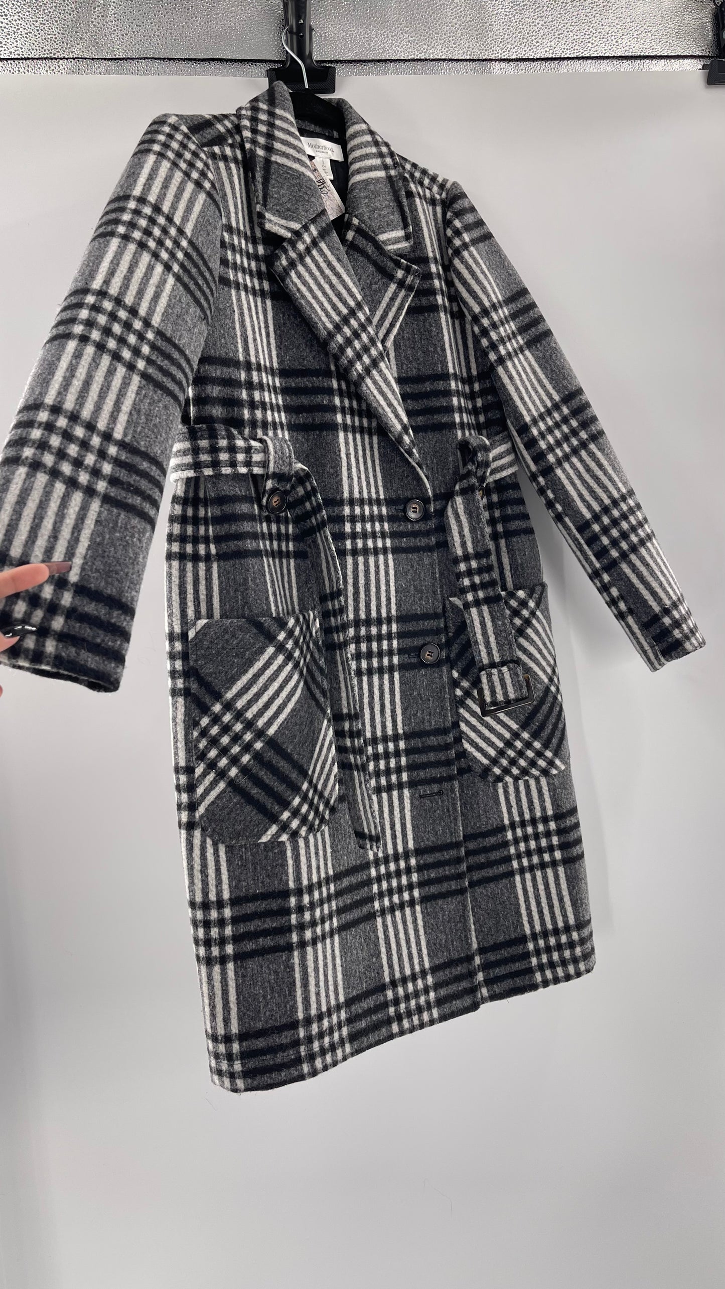 Motherhood Maternity winter coat Black, white, grey plaid - Size S