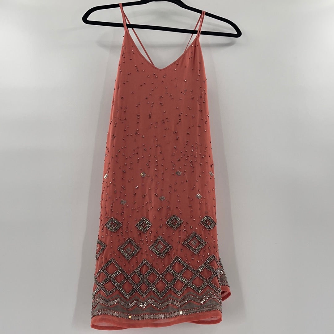 White House Black Market - Salmon Beaded Sleeveless Spaghetti Strap Mini Dress (Size XXSmall)