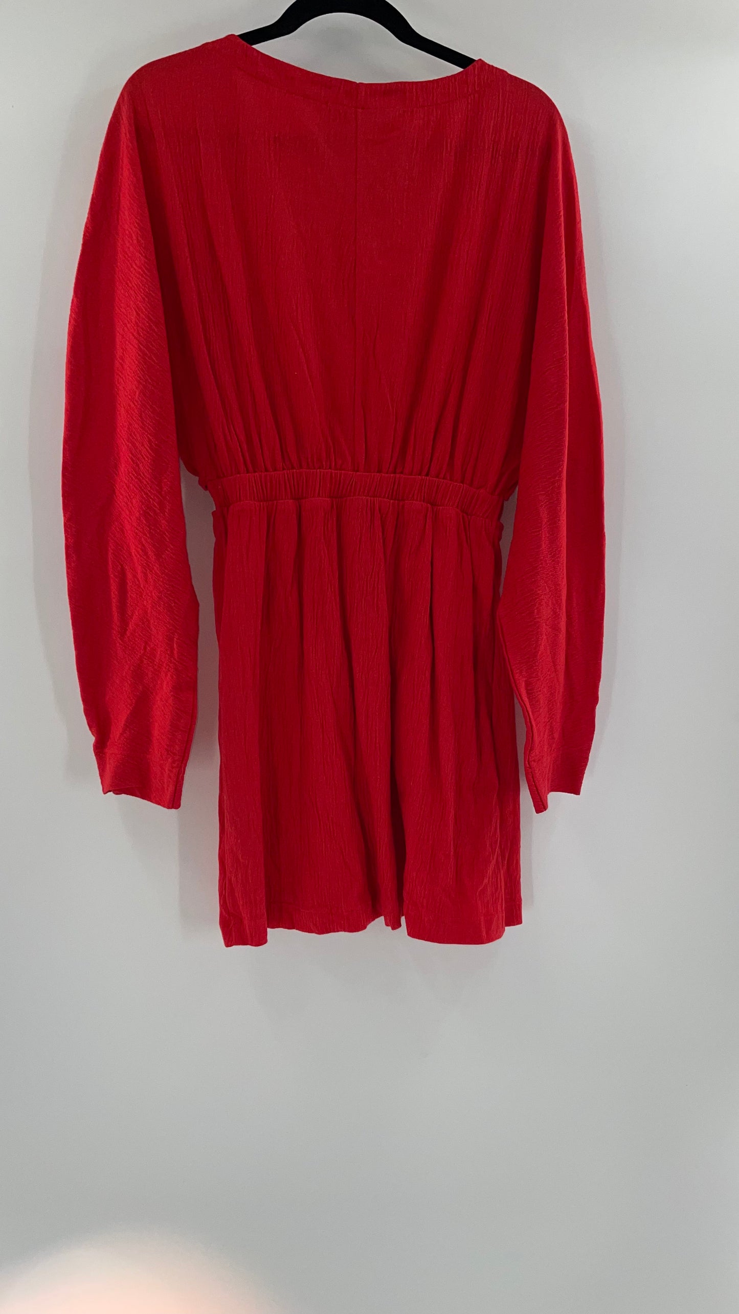 Free People Red Long Sleeve Mini Dress with Cut Outs (Medium)