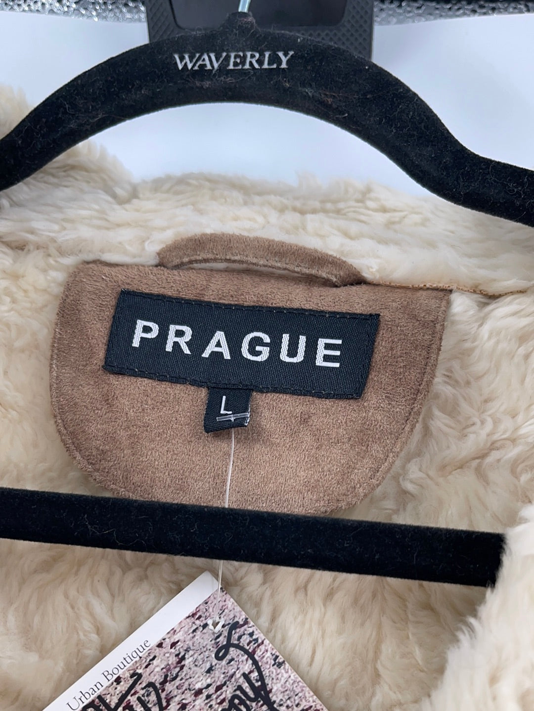 Prague Faux Brown Suede  Shearling Lining Lace Up Detail on Sleeves and Front of Coat (Size Large)
