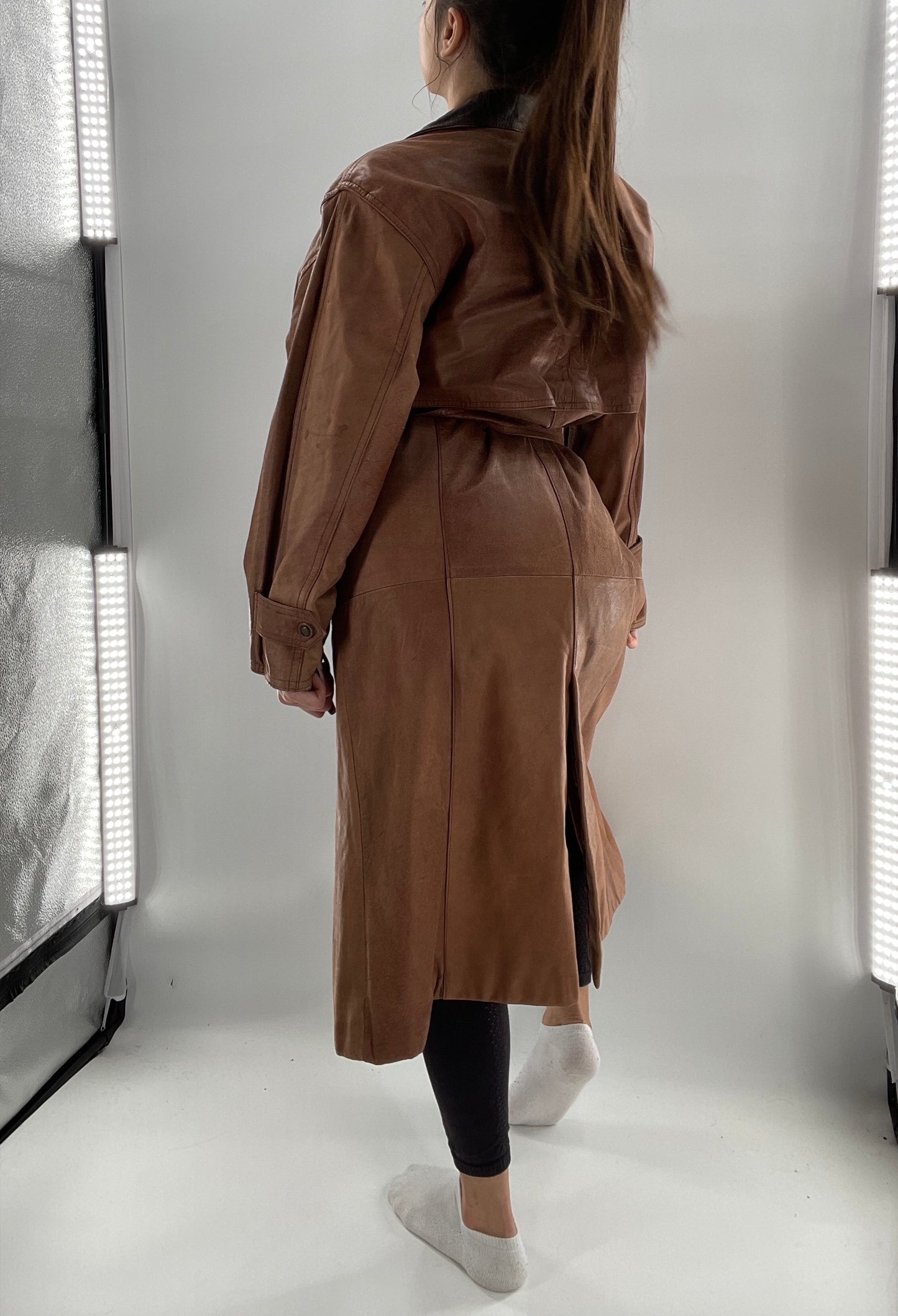 Adventure Bound By Wilsons Vintage Leather Trench Coat with Belt and Front Zipper and Removable Lining - Size M