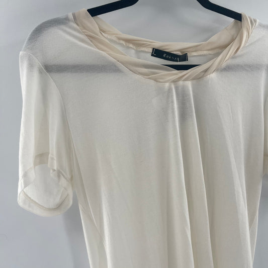 Anthropologie- Robust - Cream Short Sleeve Top With Organza Detail on Neckline (Size S)