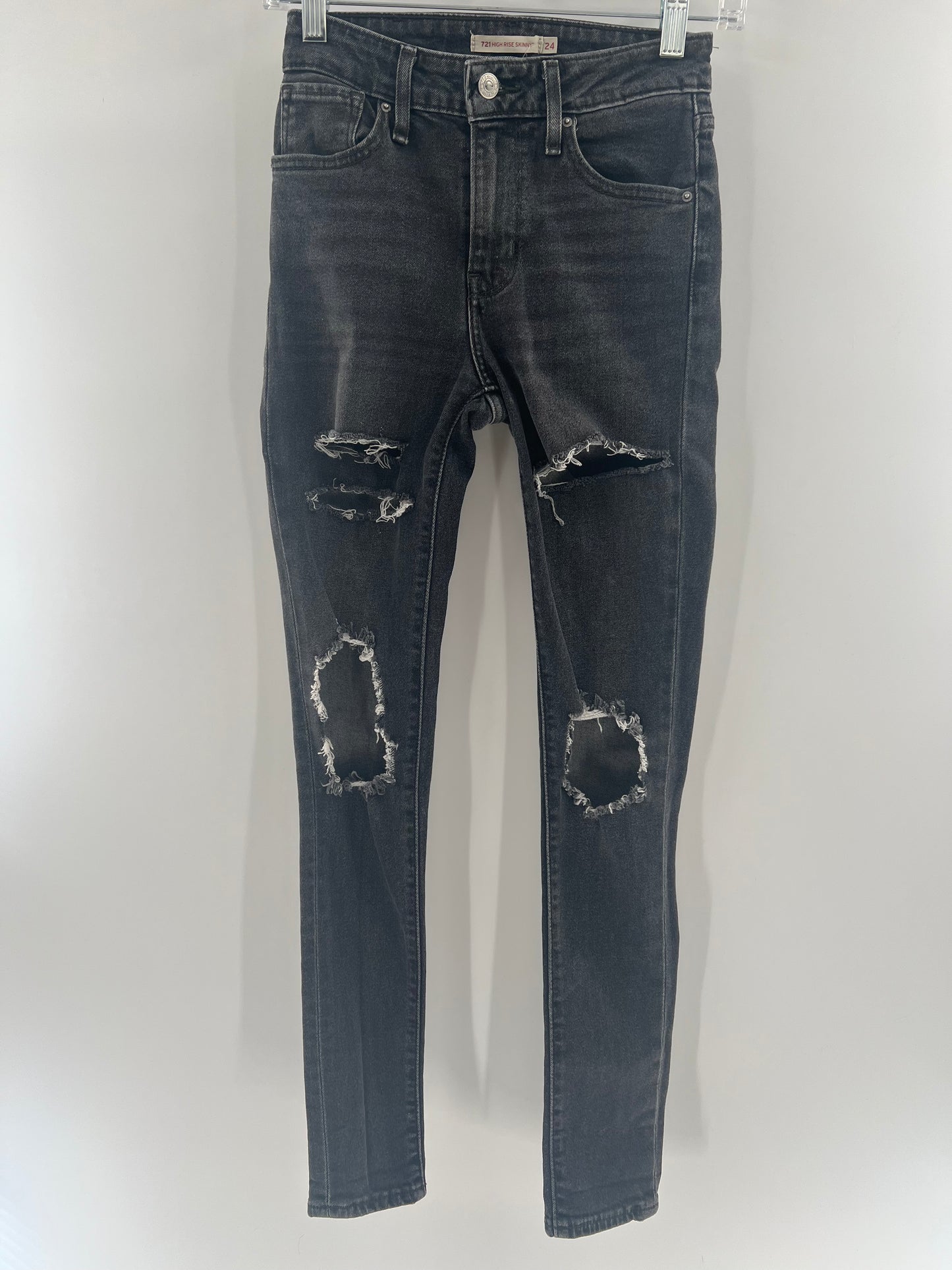 Levi Strauss Ripped 721 High Rise Skinny Jeans (Size 24)