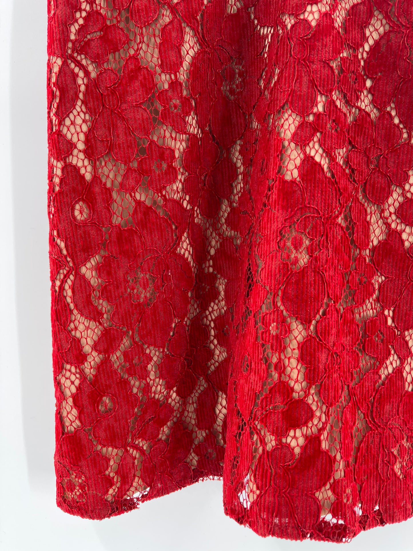 Free People Red Corduroy Lace Over Nude Underlay Sleeveless Mini Dress (Size 6)