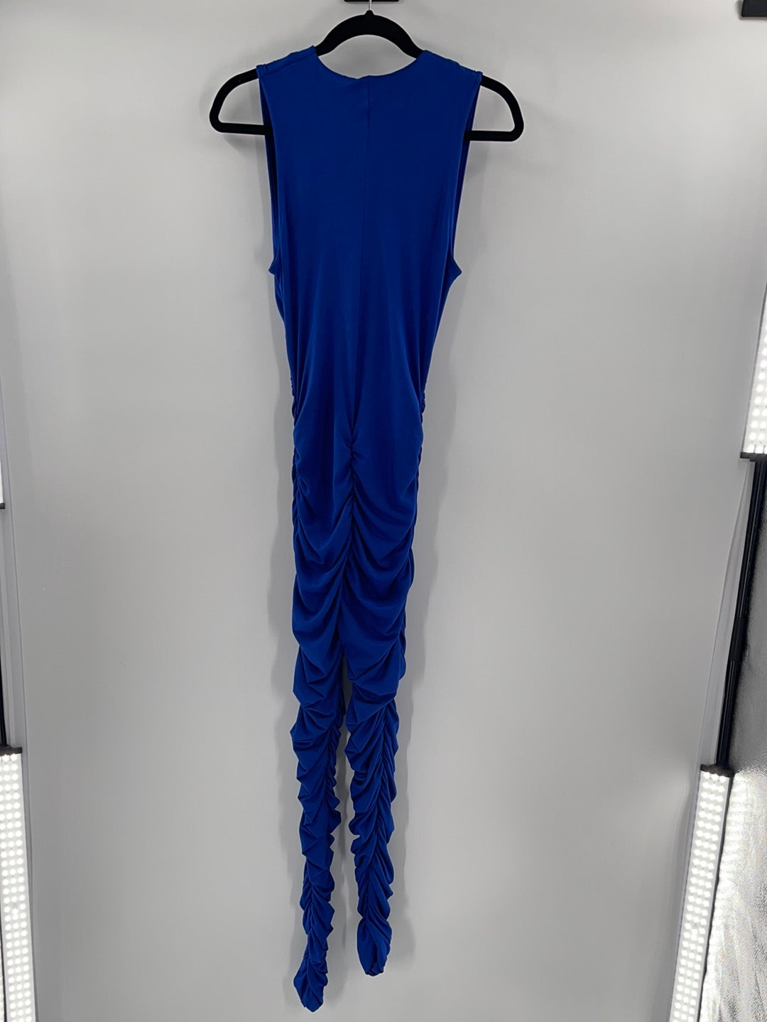 SJL Apparel - Blue Ruched Sleeveless Jumpsuit (Size Large)