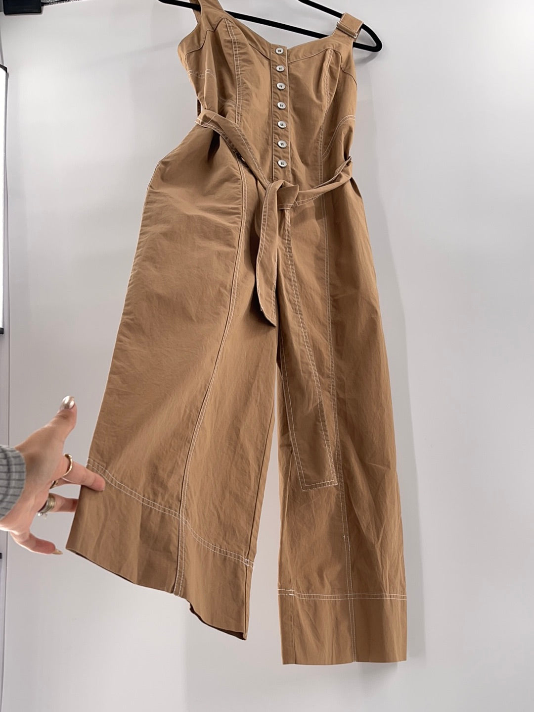 Current Air Anthropologie - Button Up Brown Adjustable Straps Jumpsuit (Size Small)