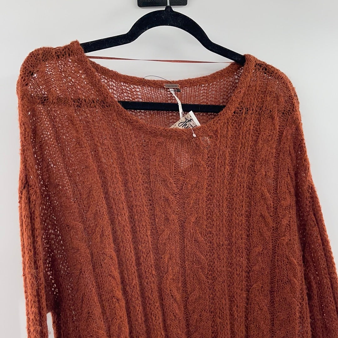 Free People Sheer Elastic Waist and Cuffs Brick Knit Sweater (Size XS)