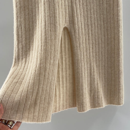 Free People - Soft 92% Cashmere Knit Beige Ribbed Vented Skirt (Size Medium)