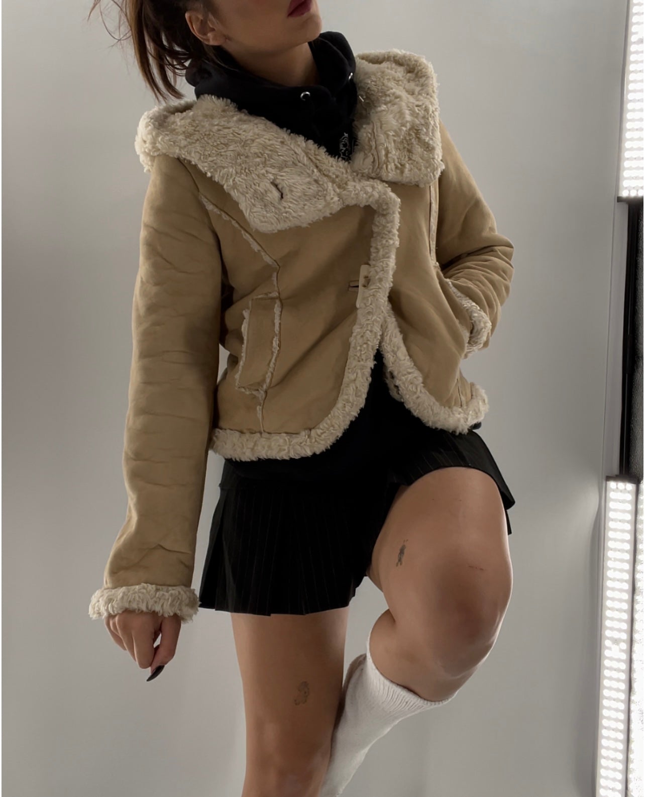 Faux Suede Faux Fur Trim Jacket