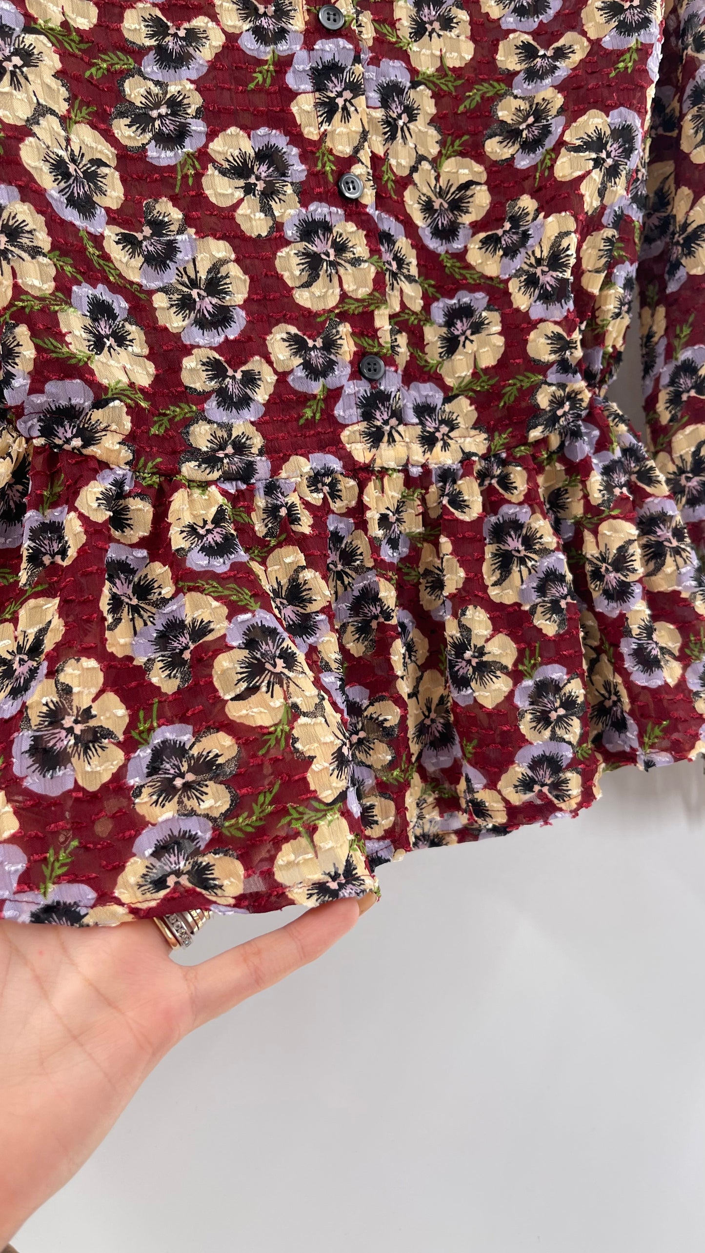 Madewell Burgundy Floral Blouse (Large)