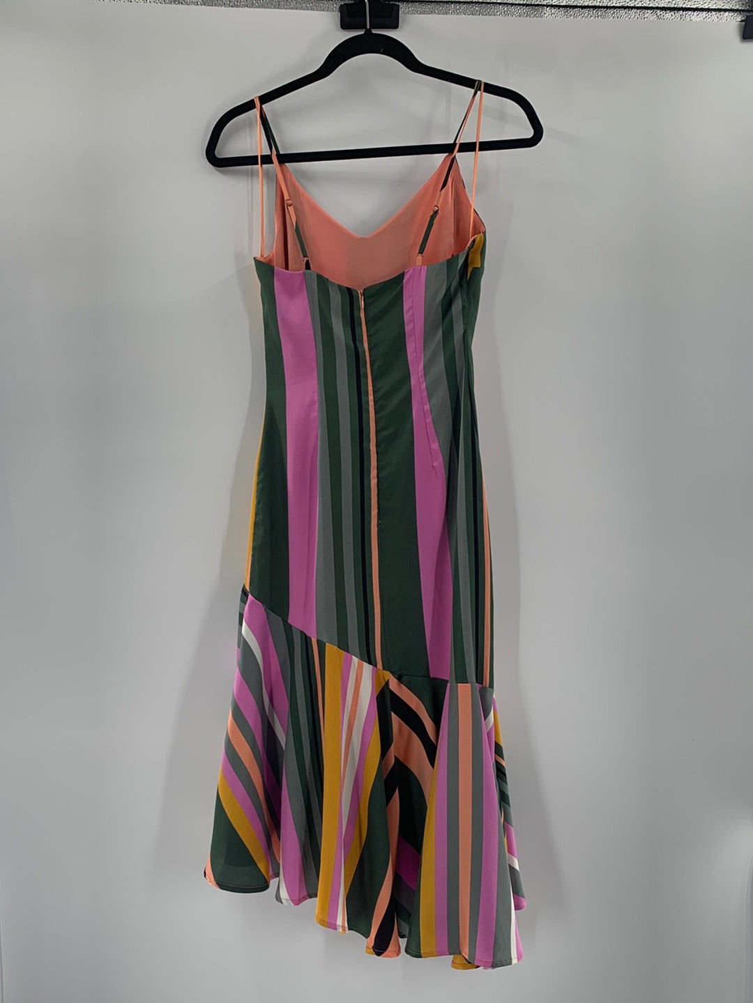 Lost Wander - Anthropologie Satin Sleeveless Spaghetti Straps Stripped Asymmetrical Hem Maxi Dress (Size XS) - With Tag -