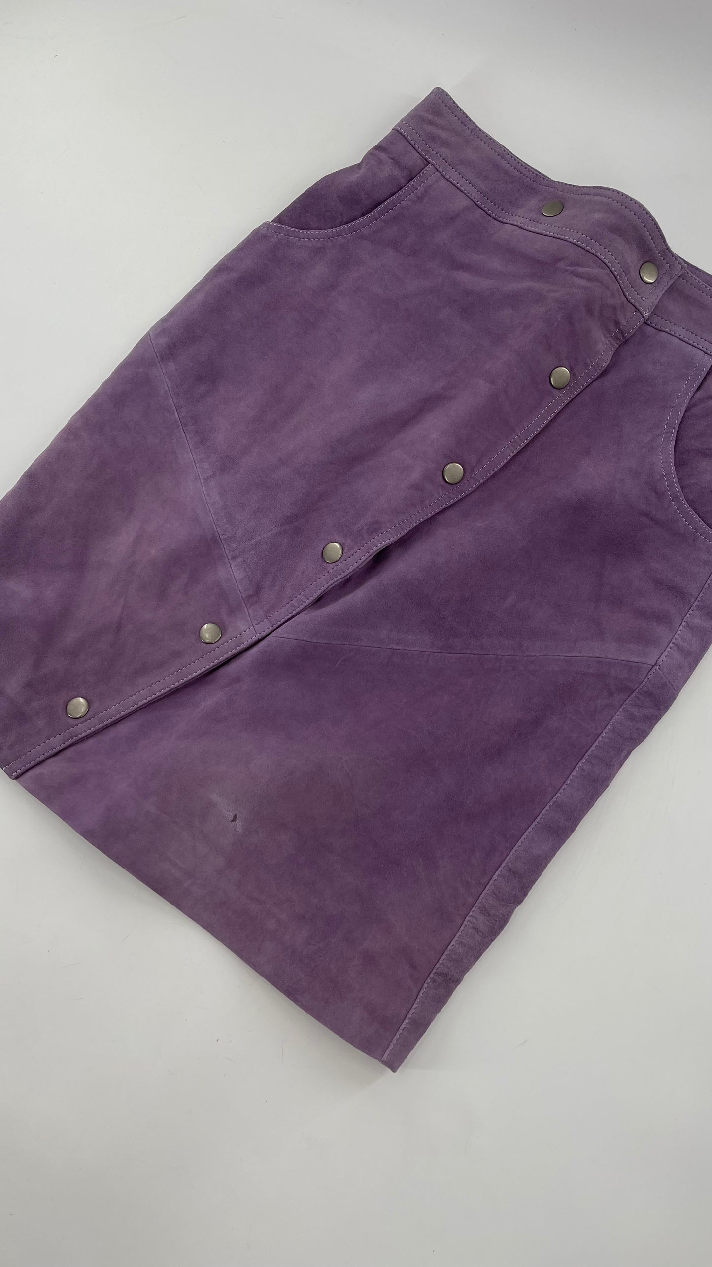 Free People Understated Purple Leather Knee Length Skirt (4)