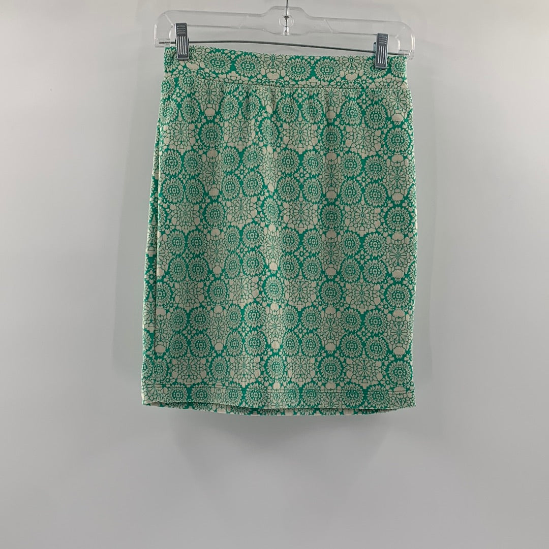 Renee C - Anthropologie - Green Floral Stitched Mini Skirt (Size Small)