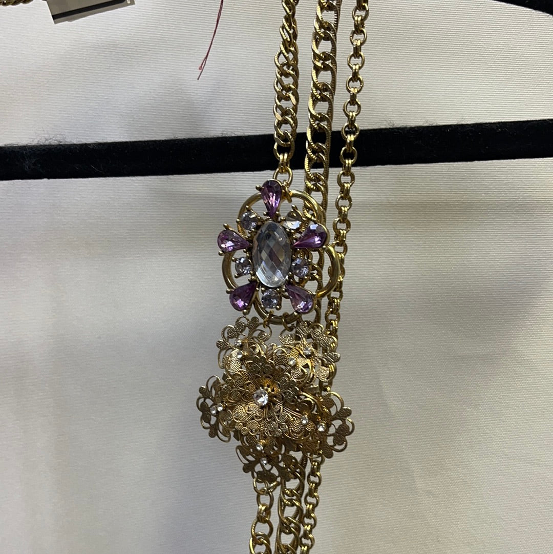 Vintage Gold layered necklace with floral broches