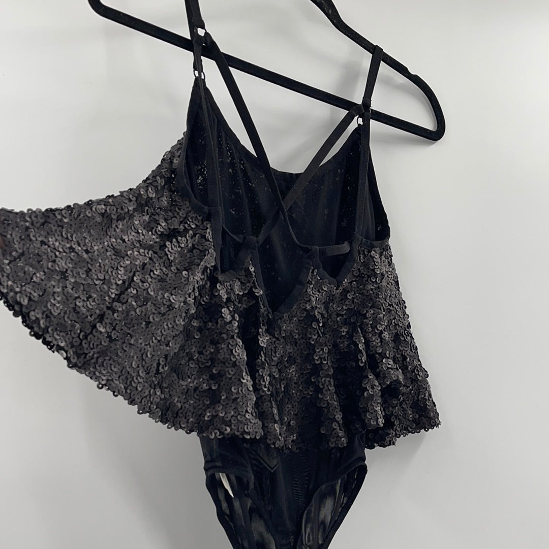 Free People Black Sequin Bodysuit (M)