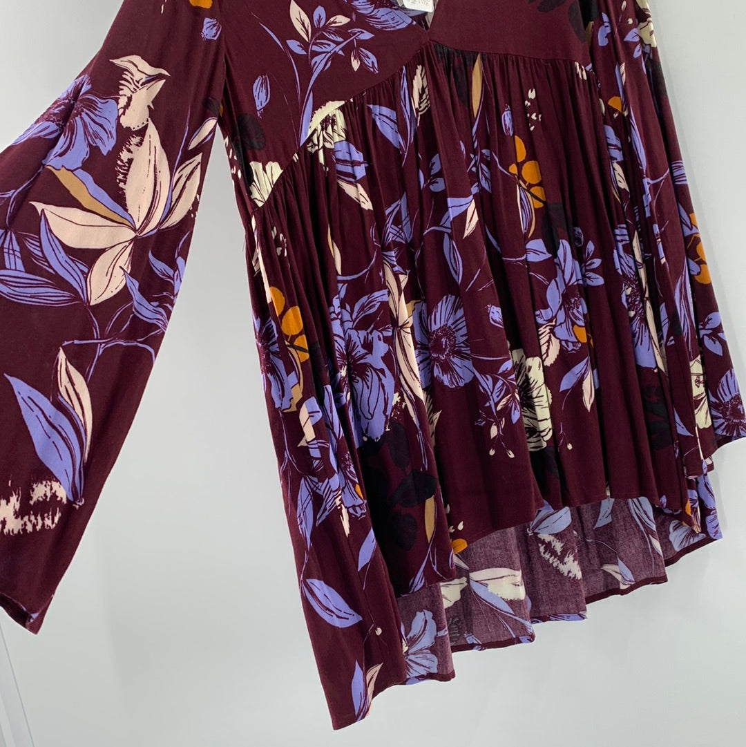 Free People Burgundy Floral Dress (XS)