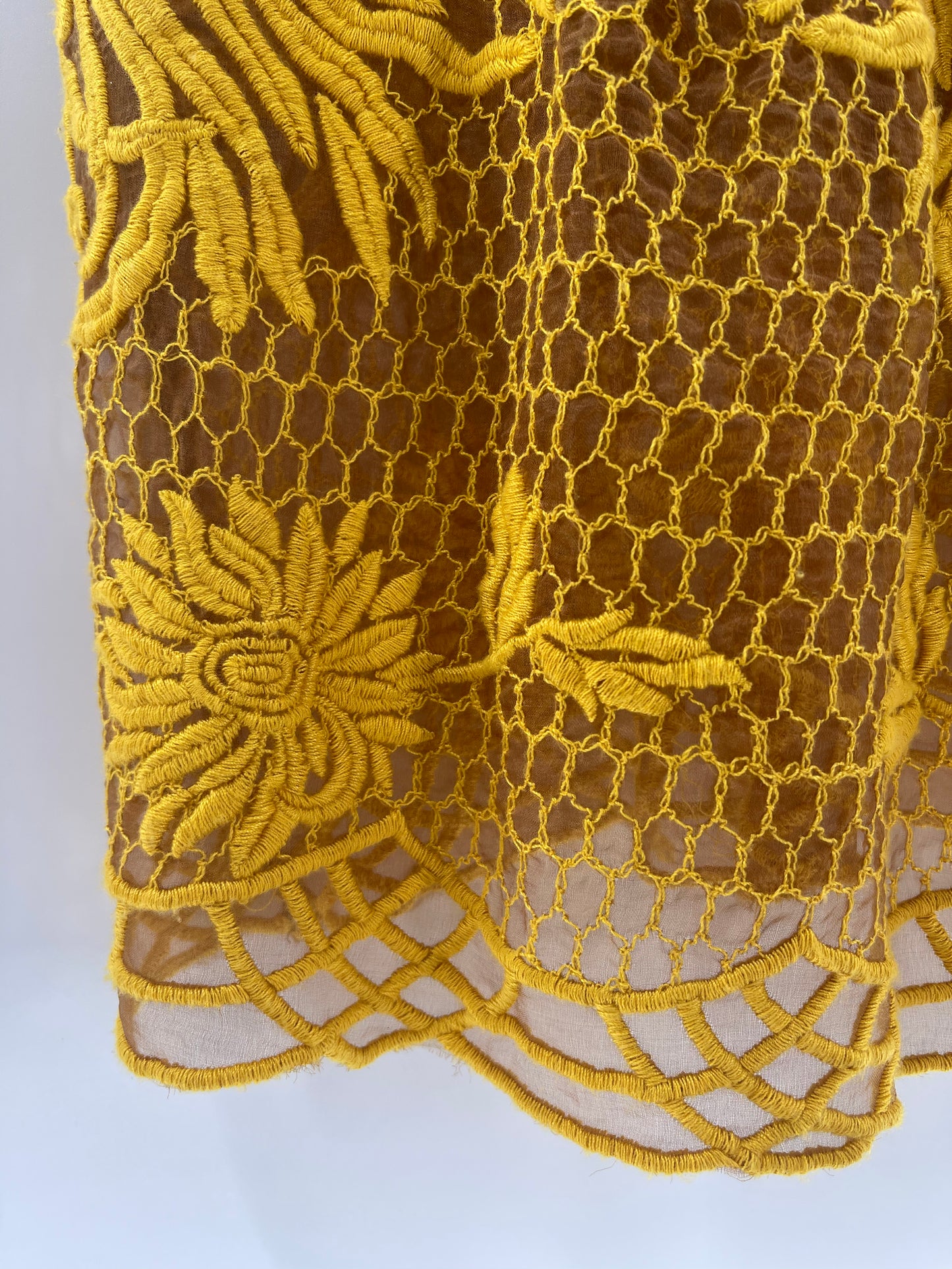 Golden Yellow Embroidered Overlay Dress (Sz4)