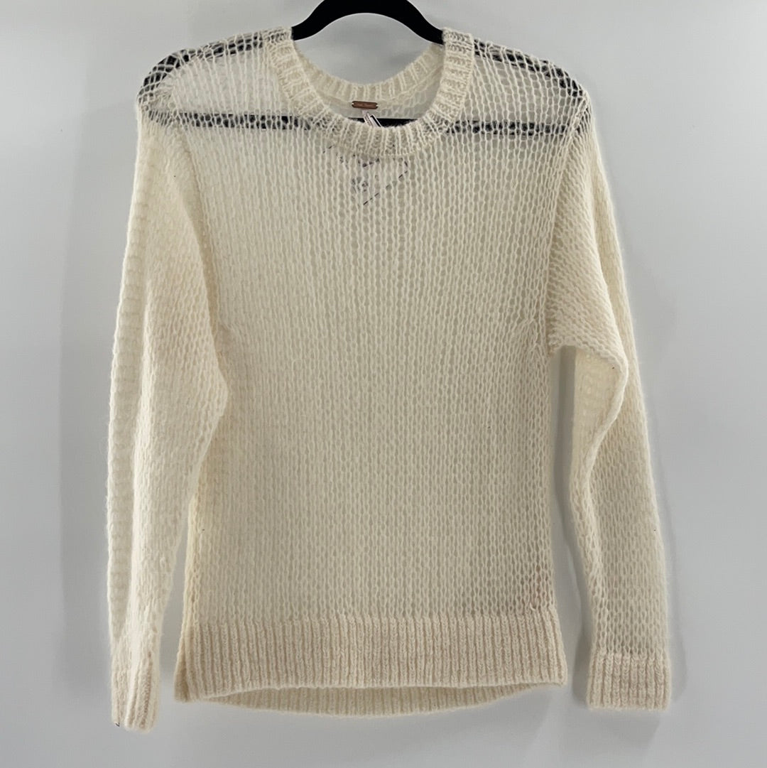 Free People Sheer Knit Off White Sweater (Size XS)
