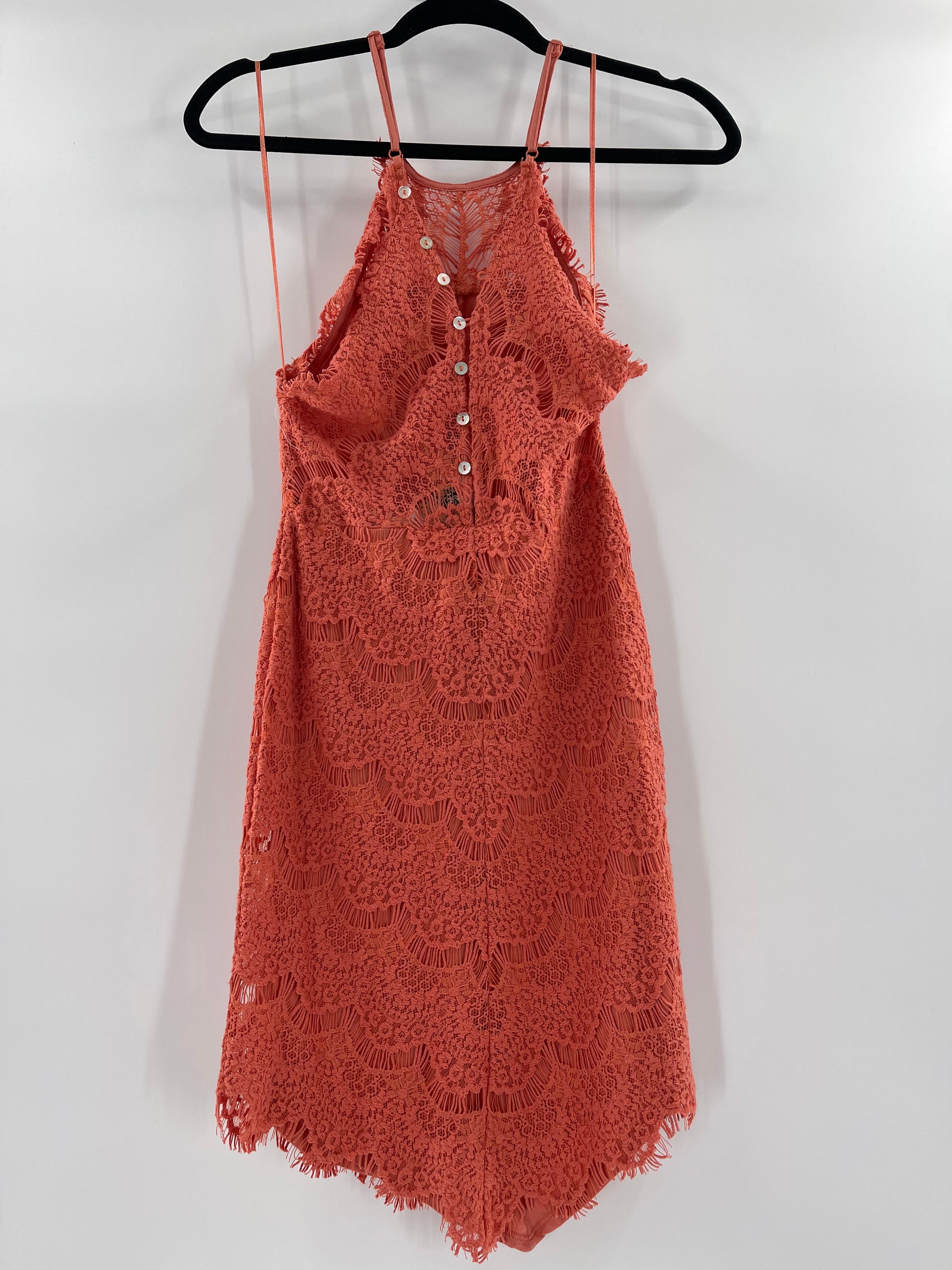 Free People Bodycon Coral Lace Mini Dress (XS) The Thrifty Hippy Free People Bodycon Coral Lace Mini Dress (XS) The Thrifty Hippy
