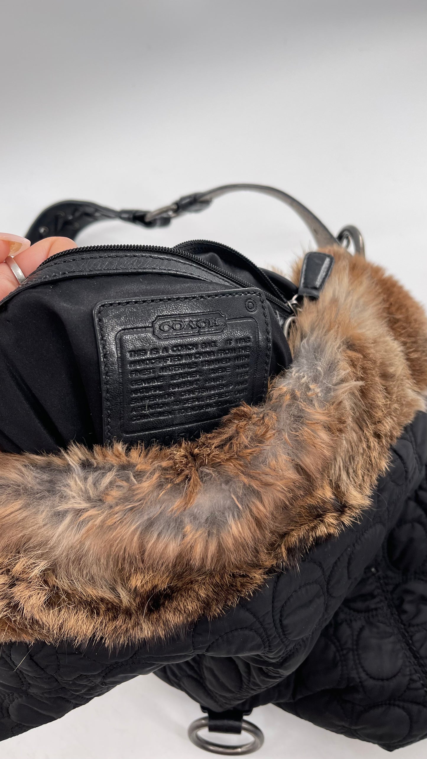 Coach Vintage Fur Trim Bag with Quilted Logo Pattern