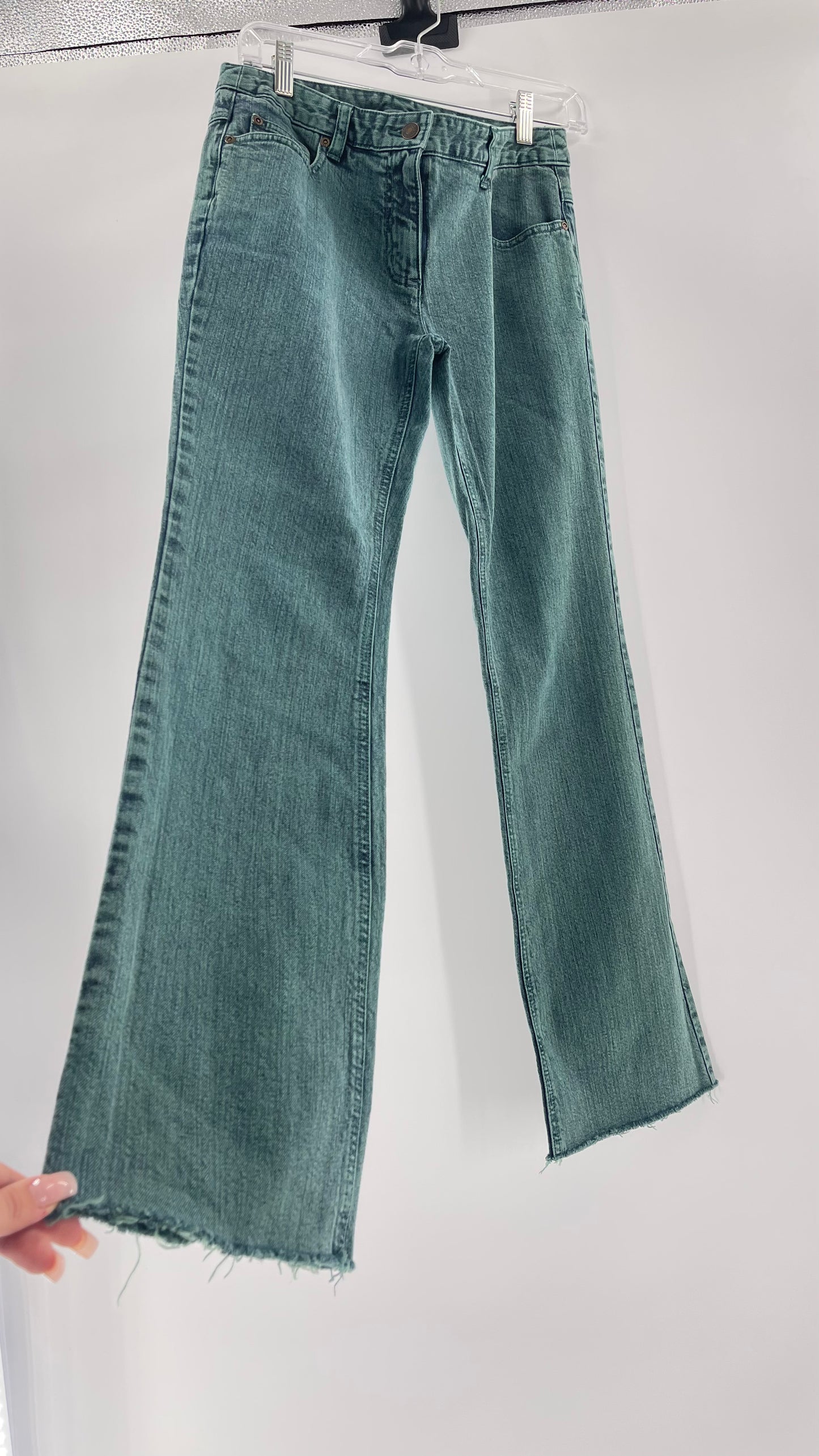 Jeanology Mid Rise Faded Teal Straight Legs (4)
