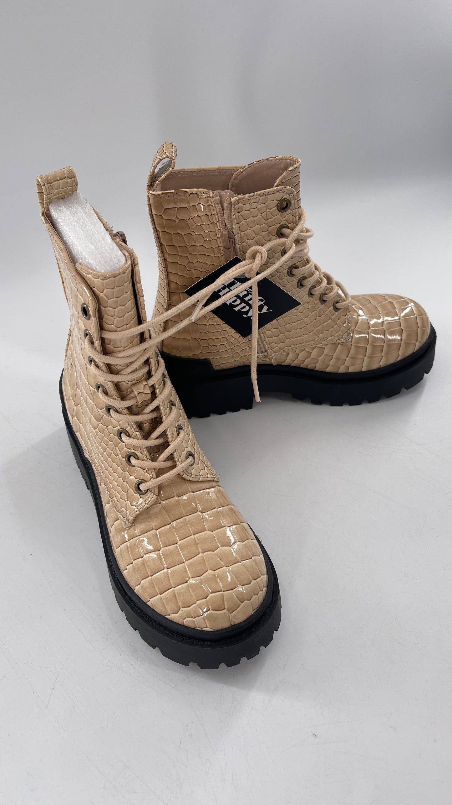 Urban Outfitters Beige Crocodile Embossed Combat Boots(7)