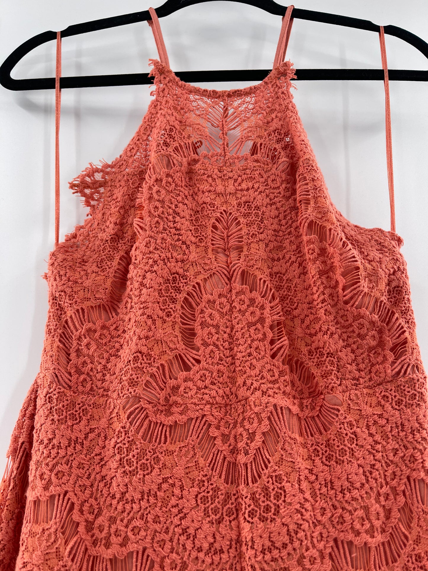 Free People Bodycon Coral Lace Mini Dress (XS)