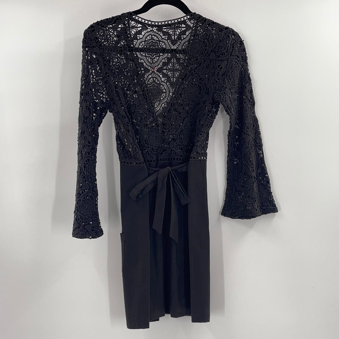 Free People Black Linen + Lace Dress (XS)