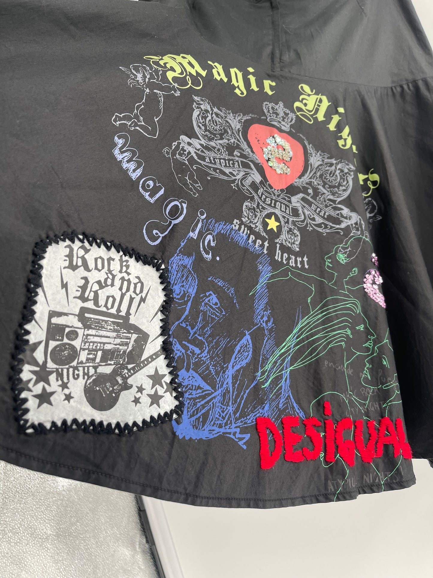 Deesigual - Punk Rock Embroidered Vintage Skirt (Size 36)