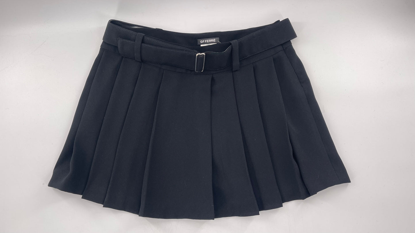 GF FERRE Gianfranco Ferre Black Pleated + Belted Mini Skirt (30/44)